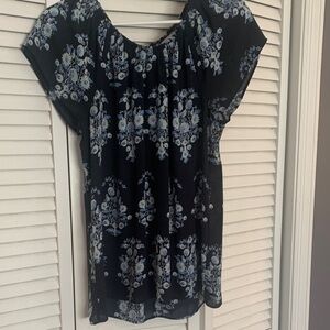 LOFT Navy and White Floral Blouse